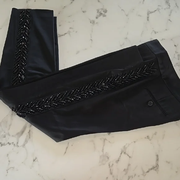 Express Black Tuxedo Editor Dress Pants – Beaded Embroidery Tailored Fit Size 4 - Picture 1 of 7